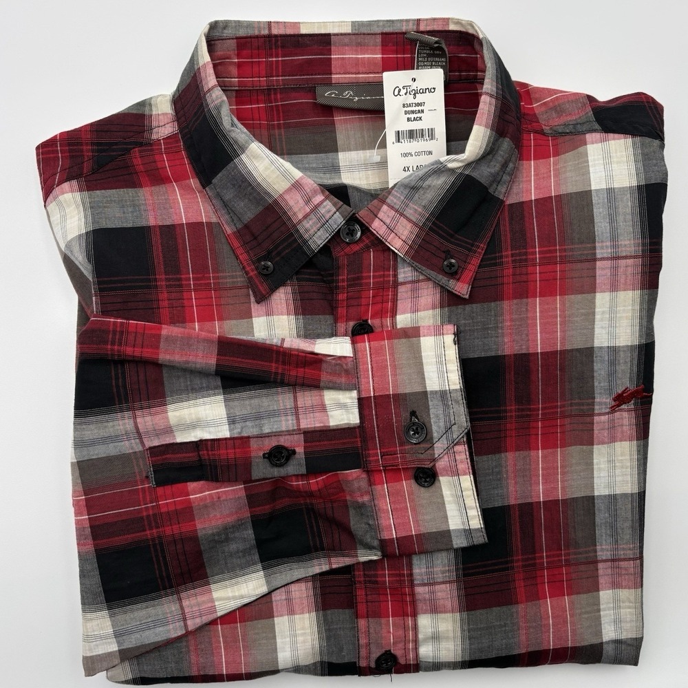 A. Tiziano 4XL Shirt Mens Red Black Plaid Long Sleeve Button Down NWT Big & Tall